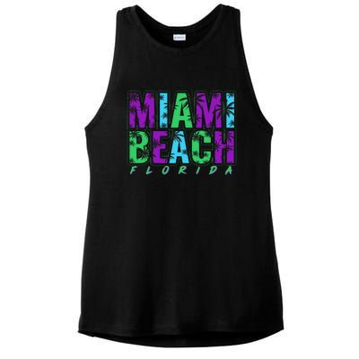 Miami Beach Floral Palm Trees Ladies PosiCharge Tri-Blend Wicking Tank