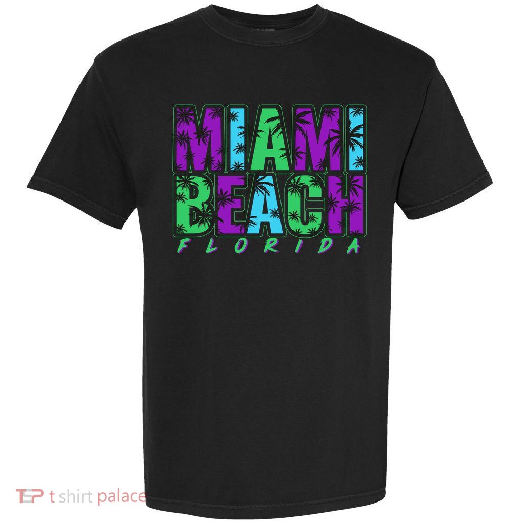 Miami Beach Floral Palm Trees Garment-Dyed Heavyweight T-Shirt