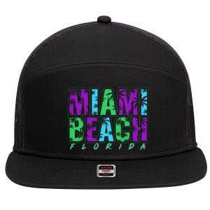 Miami Beach Floral Palm Trees 7 Panel Mesh Trucker Snapback Hat