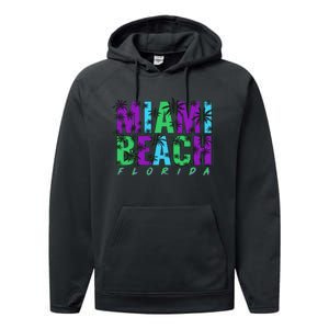 Miami Beach Floral Palm Trees Performance Fleece Hoodie