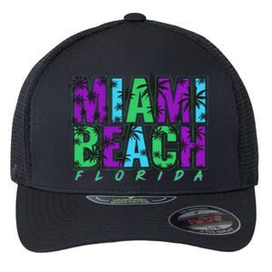 Miami Beach Floral Palm Trees Flexfit Unipanel Trucker Cap