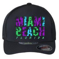 Miami Beach Floral Palm Trees Flexfit Unipanel Trucker Cap