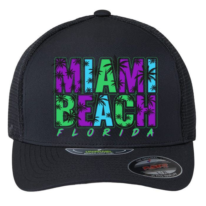 Miami Beach Floral Palm Trees Flexfit Unipanel Trucker Cap