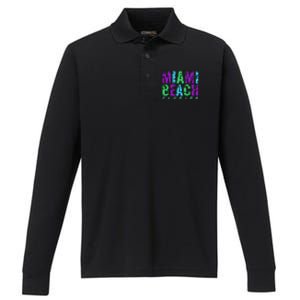 Miami Beach Floral Palm Trees Performance Long Sleeve Polo