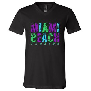 Miami Beach Floral Palm Trees V-Neck T-Shirt