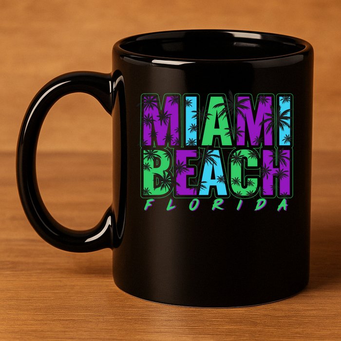 Miami Beach Floral Palm Trees 11oz C Handle Ceramic Mug
