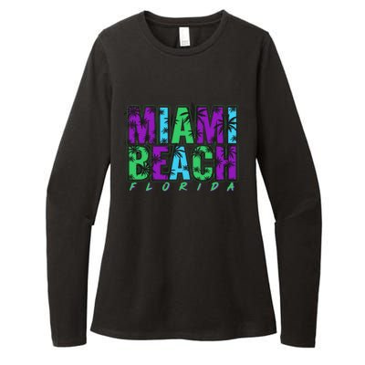 Miami Beach Floral Palm Trees Womens CVC Long Sleeve Shirt