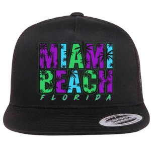 Miami Beach Floral Palm Trees Flat Bill Trucker Hat