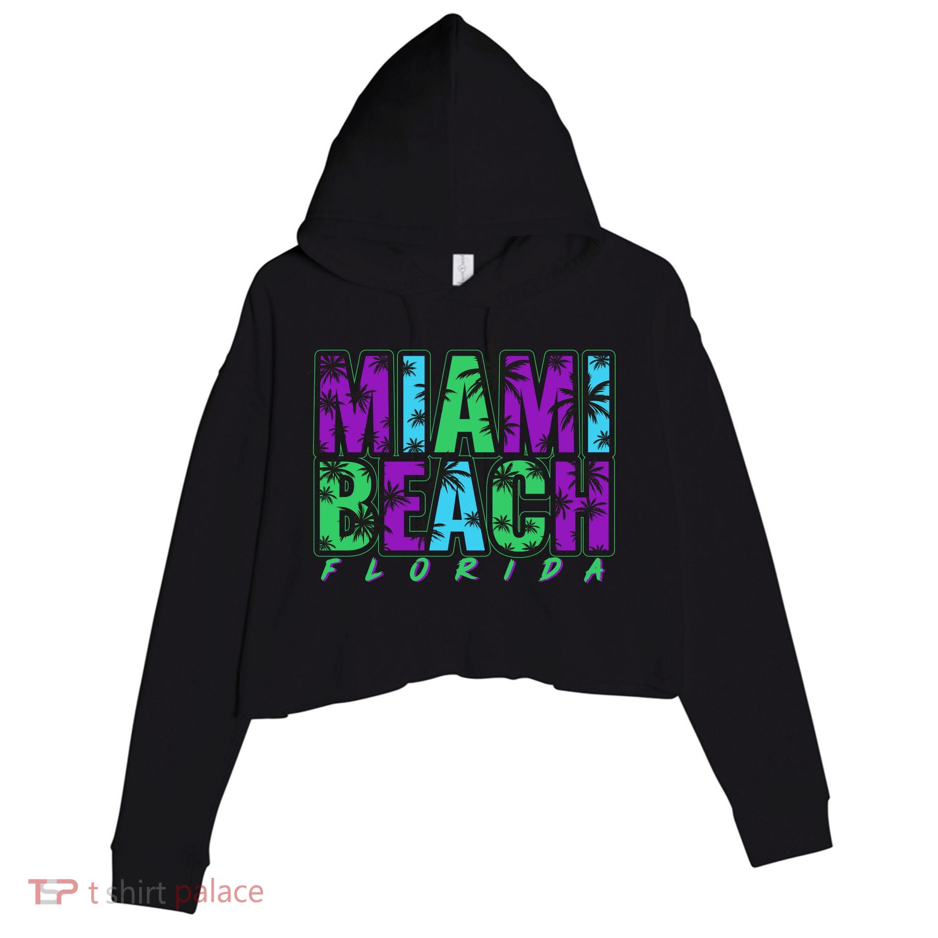 Miami Beach Floral Palm Trees Crop Fleece Hoodie