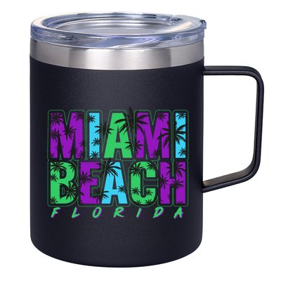Miami Beach Floral Palm Trees 12oz Stainless Steel Coffee Mug