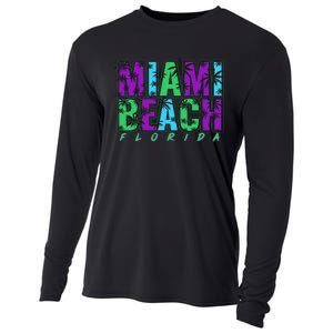 Miami Beach Floral Palm Trees Cooling Performance Long Sleeve Crew