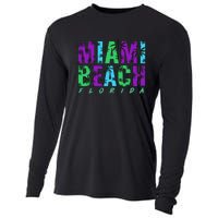 Miami Beach Floral Palm Trees Cooling Performance Long Sleeve Crew