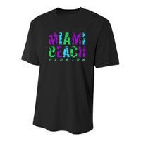 Miami Beach Floral Palm Trees Youth Performance Sprint T-Shirt