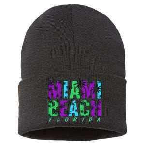 Miami Beach Floral Palm Trees Sustainable Knit Beanie