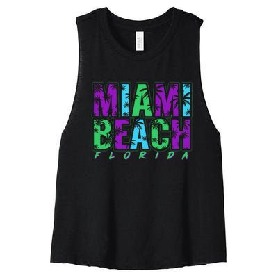 Miami Beach Floral Palm Trees Women's Racerback Cropped Tank