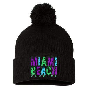 Miami Beach Floral Palm Trees Pom Pom 12in Knit Beanie