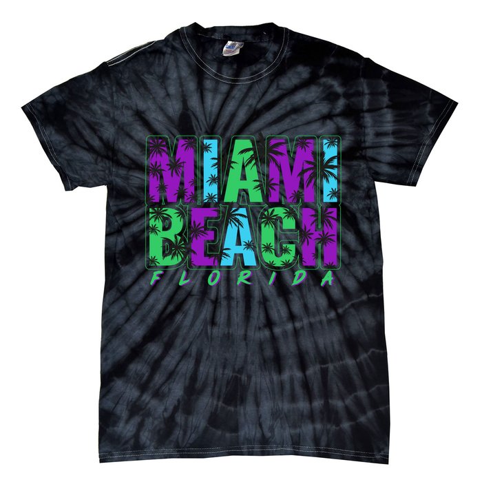 Miami Beach Floral Palm Trees Tie-Dye T-Shirt