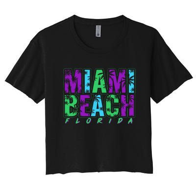 Miami Beach Floral Palm Trees Women's Crop Top Tee