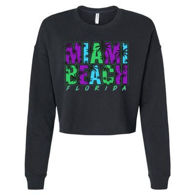 Miami Beach Floral Palm Trees Cropped Pullover Crew