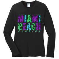 Miami Beach Floral Palm Trees Ladies Long Sleeve Shirt
