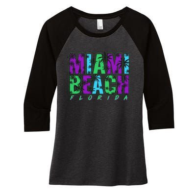 Miami Beach Floral Palm Trees Women's Tri-Blend 3/4-Sleeve Raglan Shirt