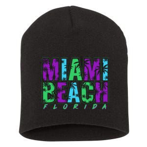 Miami Beach Floral Palm Trees Short Acrylic Beanie