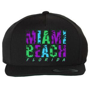 Miami Beach Floral Palm Trees Wool Snapback Cap