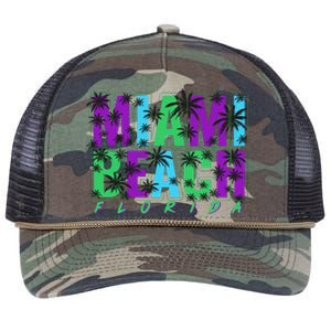 Miami Beach Floral Palm Trees Retro Rope Trucker Hat Cap