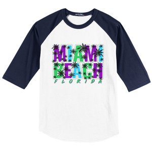 Miami Beach Floral Palm Trees Baseball Sleeve Shirt