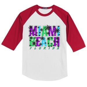 Miami Beach Floral Palm Trees Kids Colorblock Raglan Jersey