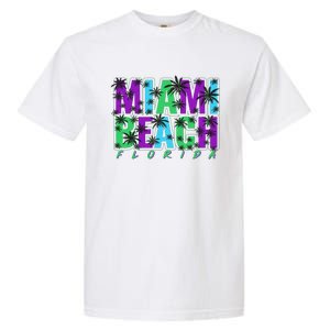 Miami Beach Floral Palm Trees Garment-Dyed Heavyweight T-Shirt