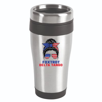Messy Bun Foxtrots Deltas tango 16oz Travel Tumbler