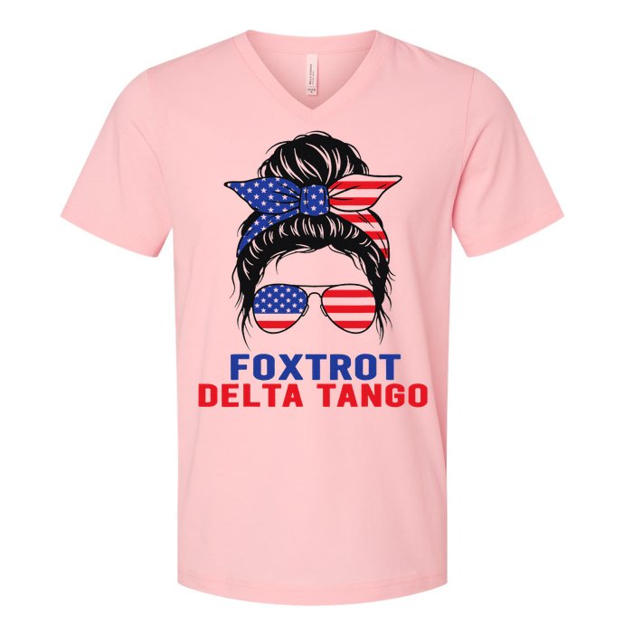 Messy Bun Foxtrots Deltas tango V-Neck T-Shirt
