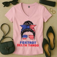 Messy Bun Foxtrots Deltas tango Women's V-Neck T-Shirt