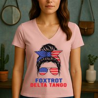 Messy Bun Foxtrots Deltas tango Women's V-Neck T-Shirt