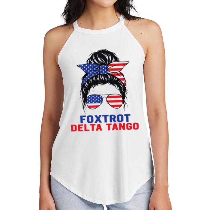 Messy Bun Foxtrots Deltas tango Women's Perfect Tri Rocker Tank