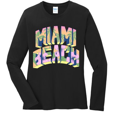 Miami Beach Floral Ladies Long Sleeve Shirt
