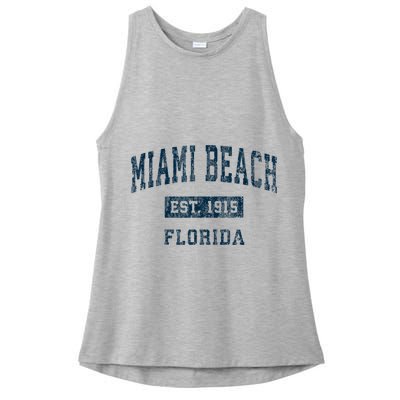 Miami Beach Florida FL Vintage Sports Design Navy Print Ladies PosiCharge Tri-Blend Wicking Tank