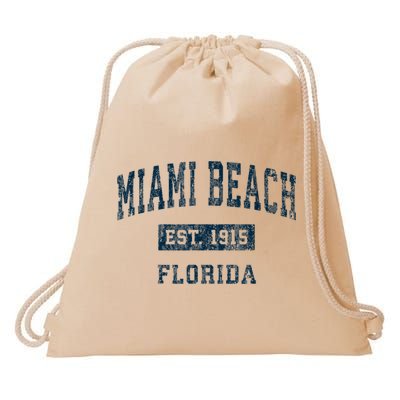 Miami Beach Florida FL Vintage Sports Design Navy Print Drawstring Bag