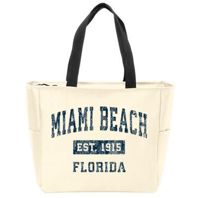 Miami Beach Florida FL Vintage Sports Design Navy Print Zip Tote Bag