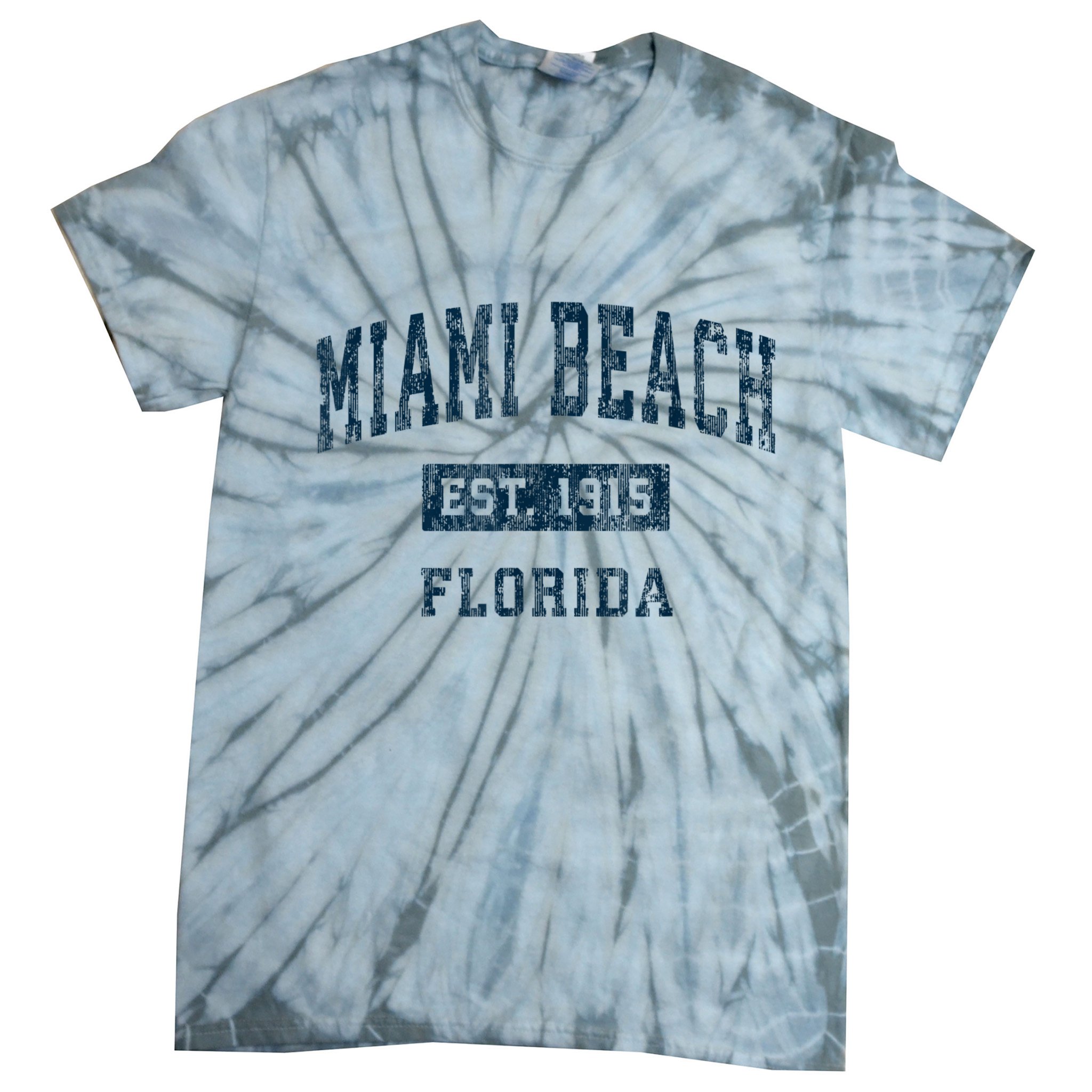 Miami Beach Florida FL Vintage Sports Design Navy Print Tie-Dye T-Shirt