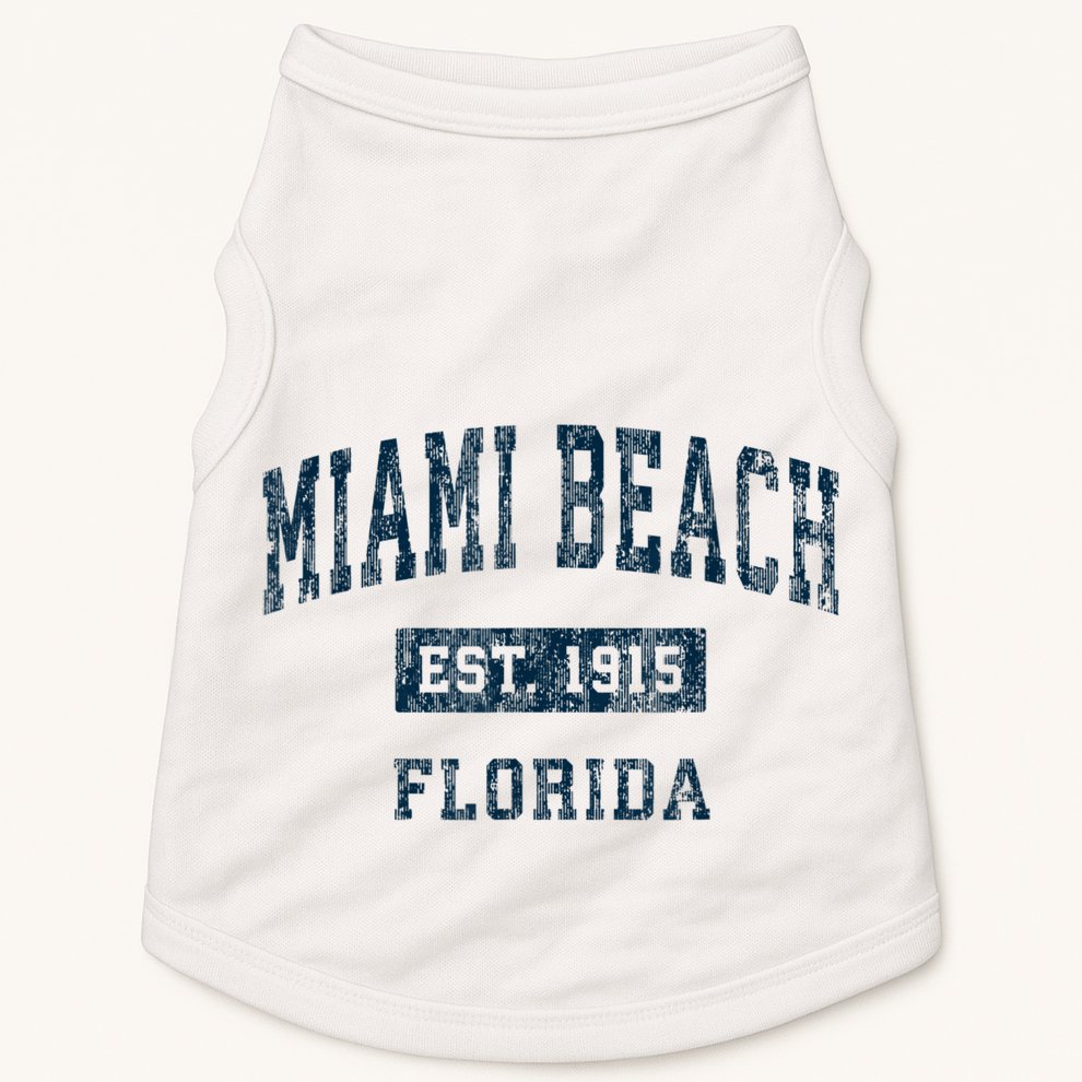 Miami Beach Florida FL Vintage Sports Design Navy Print Doggie Tank
