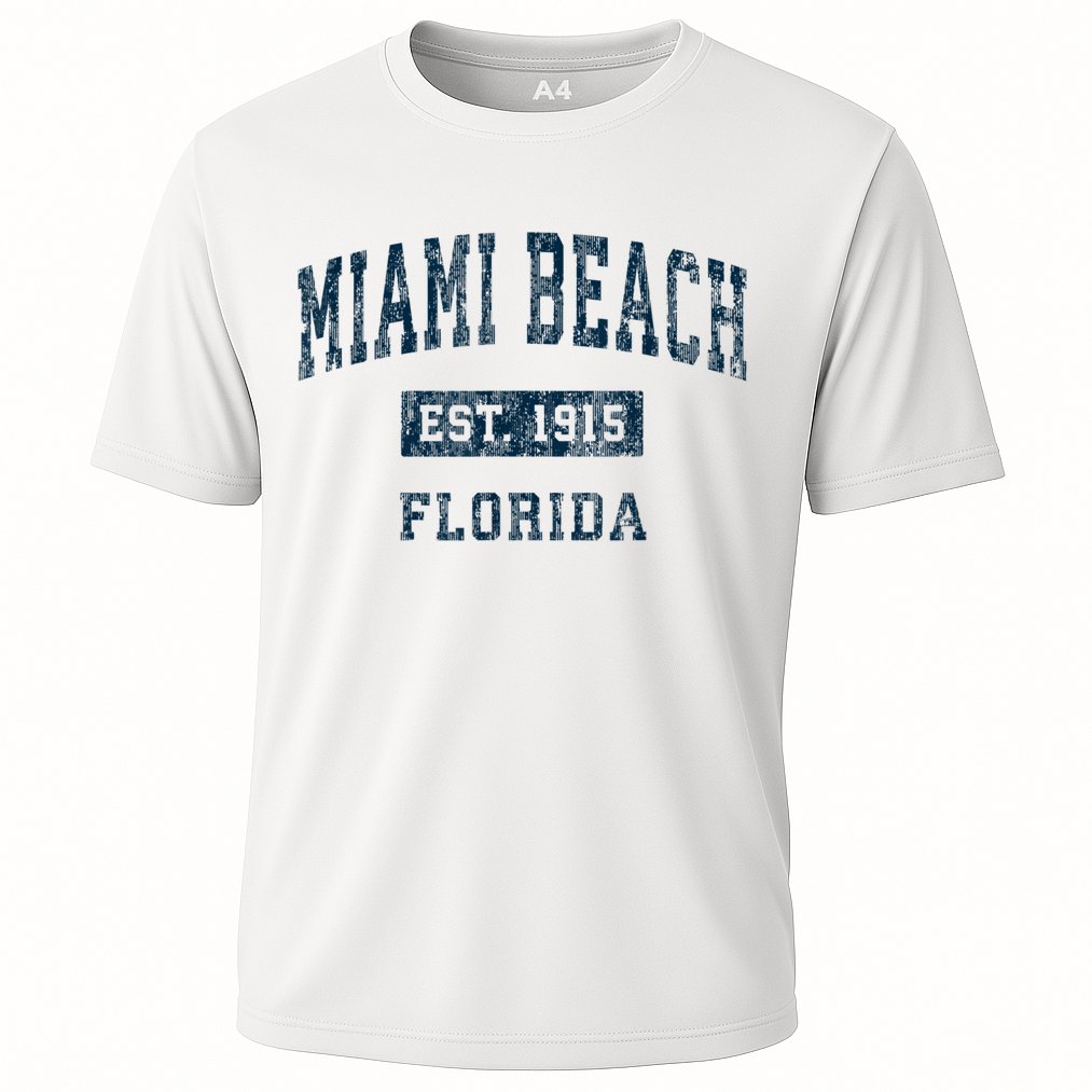 Miami Beach Florida FL Vintage Sports Design Navy Print Performance Shirt