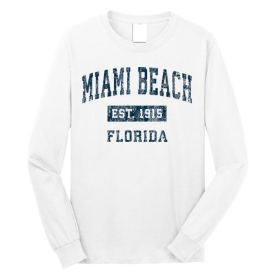Miami Beach Florida FL Vintage Sports Design Navy Print Long Sleeve Shirt