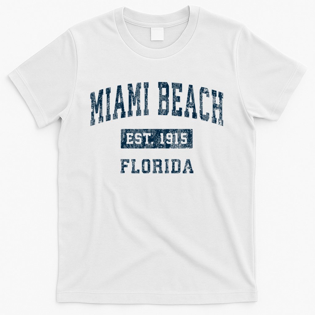 Miami Beach Florida FL Vintage Sports Design Navy Print T-Shirt