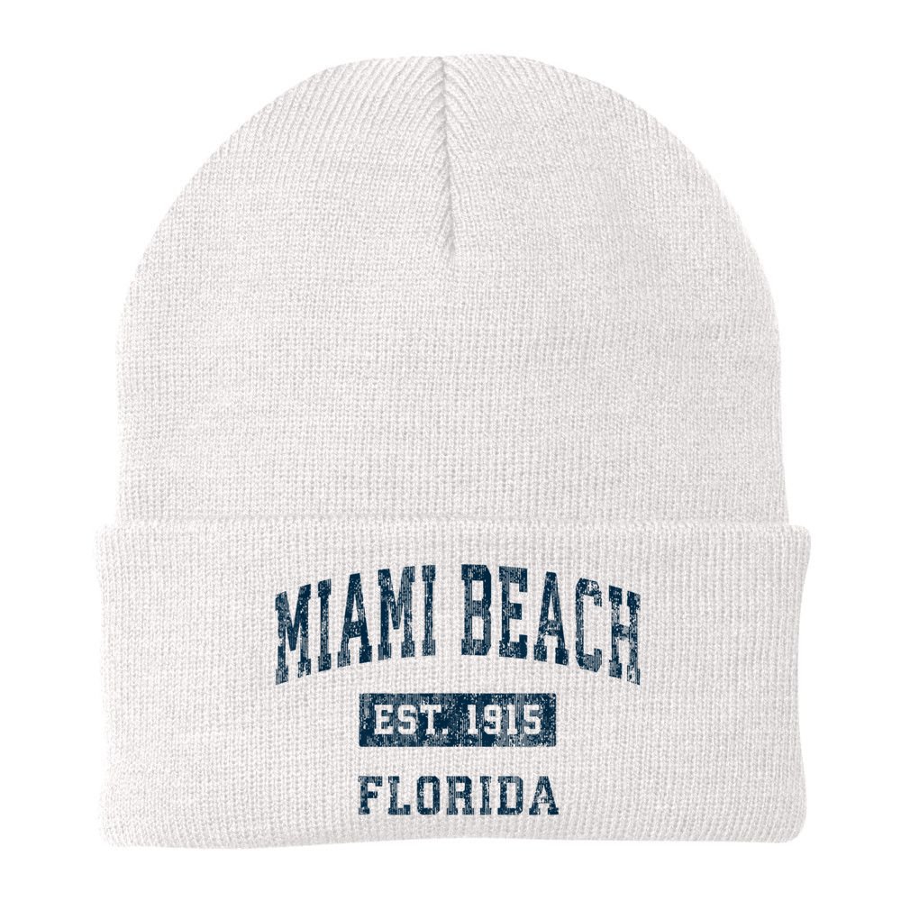 Miami Beach Florida FL Vintage Sports Design Navy Print Beanie