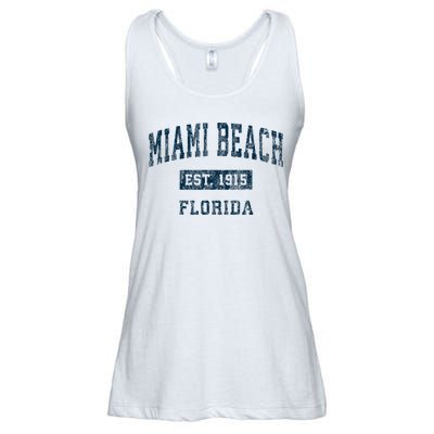 Miami Beach Florida FL Vintage Sports Design Navy Print Ladies Essential Flowy Tank