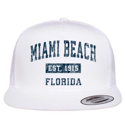 Miami Beach Florida FL Vintage Sports Design Navy Print Flat Bill Trucker Hat
