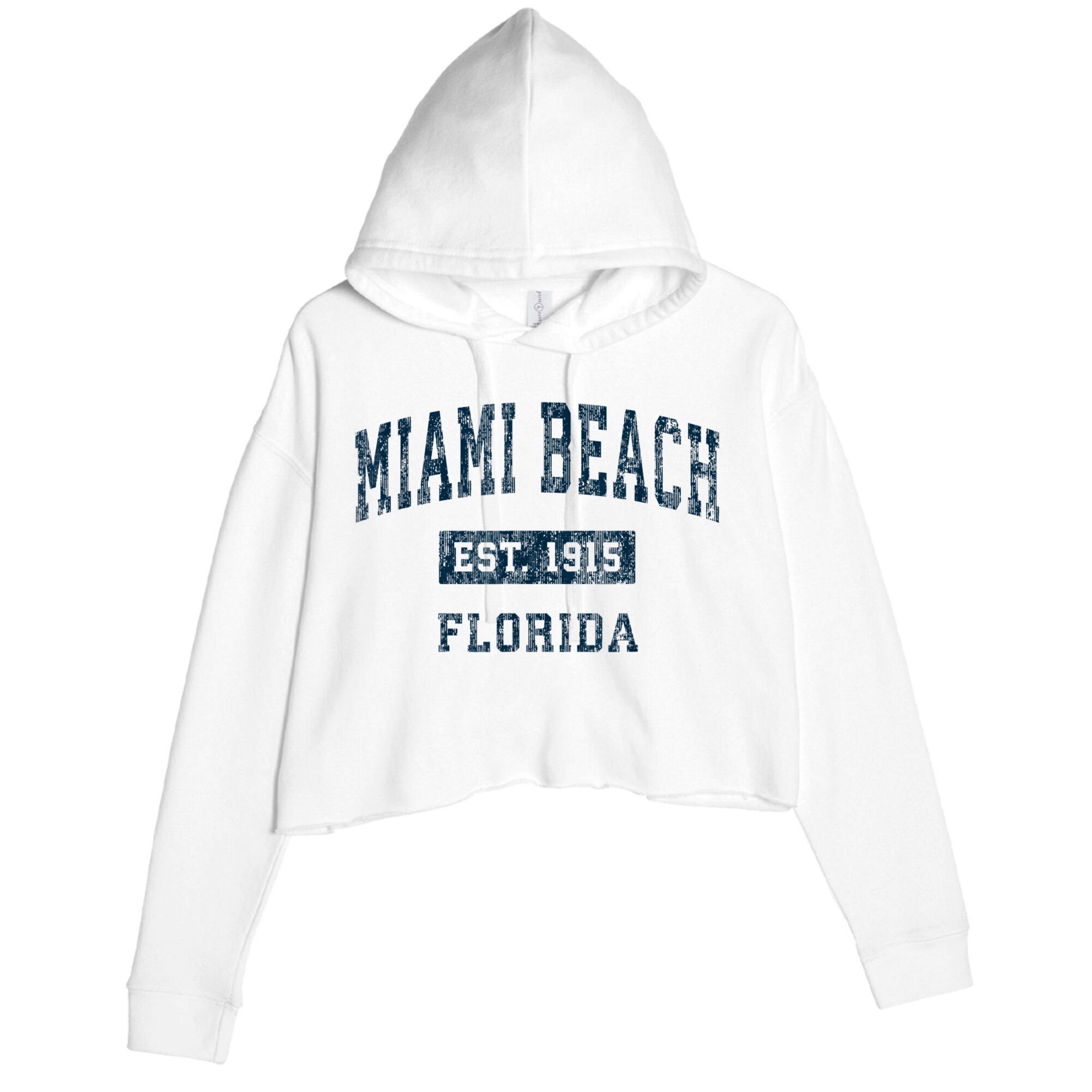 Miami Beach Florida FL Vintage Sports Design Navy Print Crop Fleece Hoodie