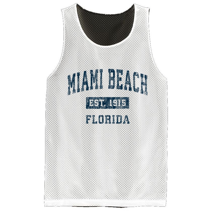 Miami Beach Florida FL Vintage Sports Design Navy Print Mesh Reversible Basketball Jersey Tank